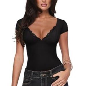 ReoRia Elegant Black V-Neck Bodysuit